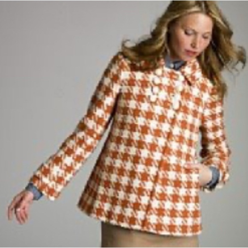J.Crew Italian Houndstooth Greta Coat Orange & White Women’s Size Regularly $375 - Picture 2 of 14